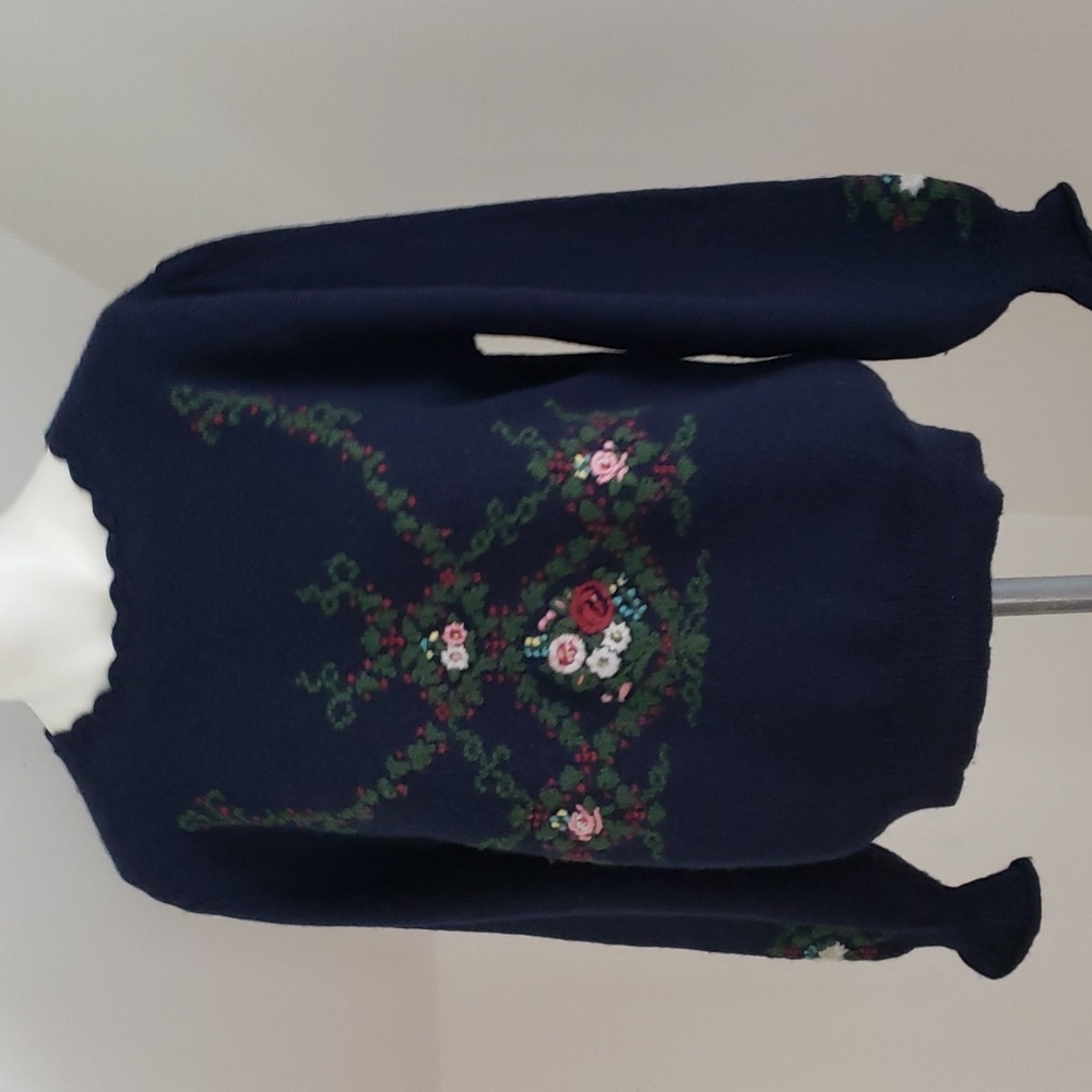 Vintage Herman Geist Wool Hand Embroidered Sweater Size M